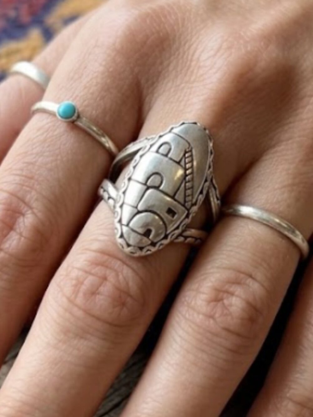 CAROLYN POLLACK Relios Sterling Silver PUEBLO HOUSE RING Adobe Southwestern